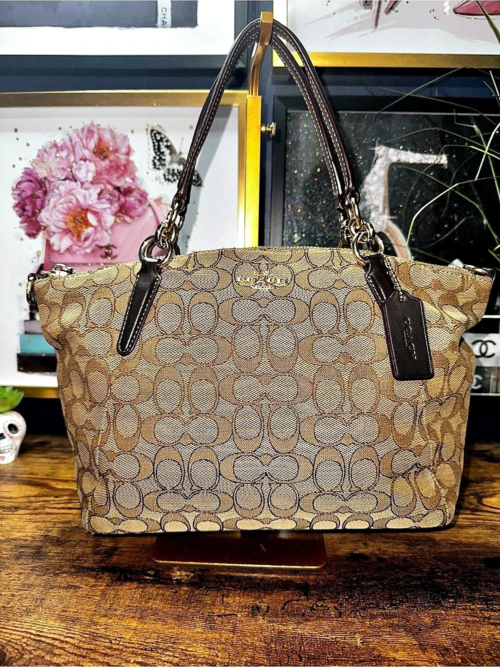 Coach Outline Signature Kelsey Satchel in Khaki Brown (Style #F58283
